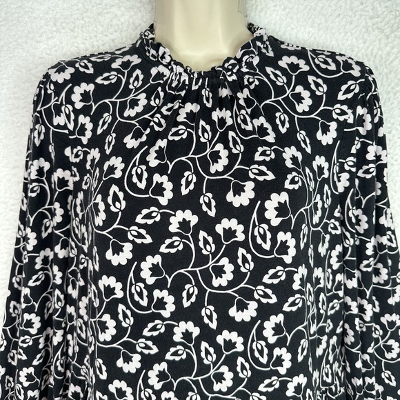 Boden Womens Black White Floral Dress Size 12R‎ Long Sleeve Ruffle Neck Boho - Picture 3 of 16